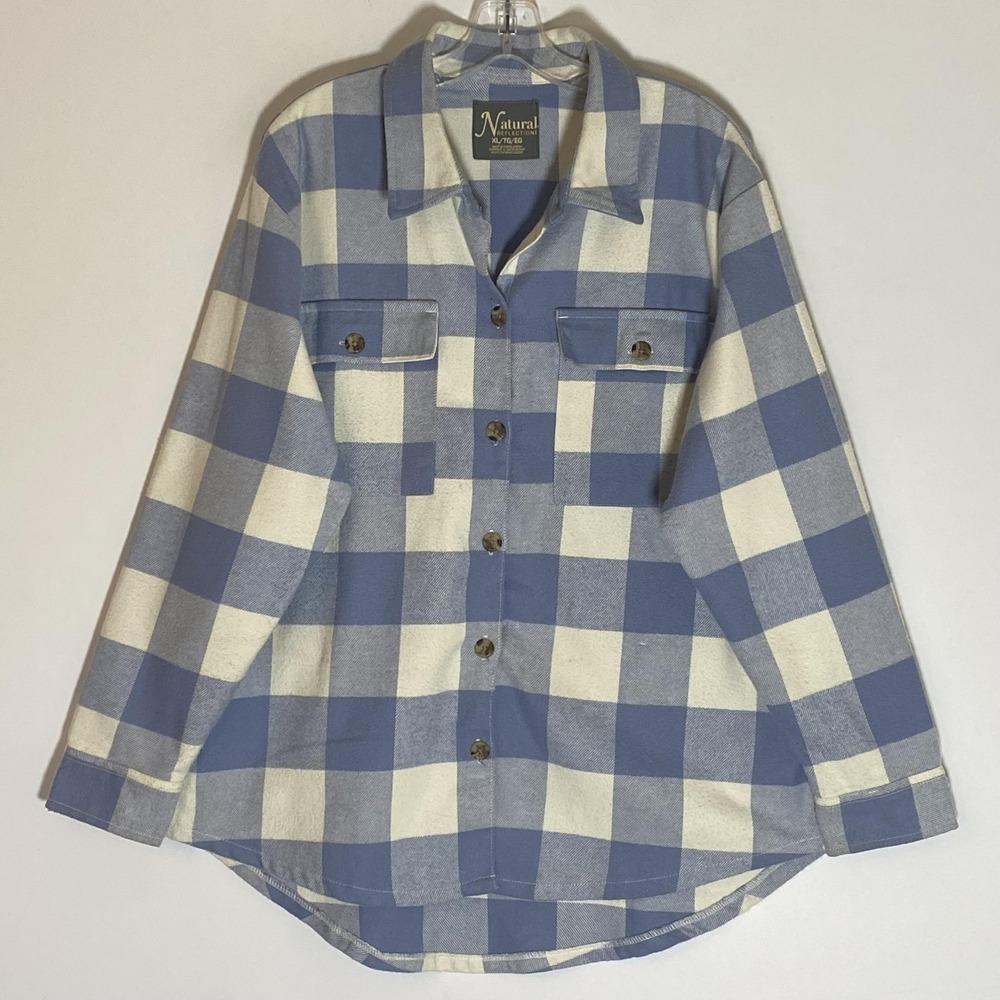 Natural Reflections Jacket Womens XL Blue Plaid Flannel Button Front Pockets